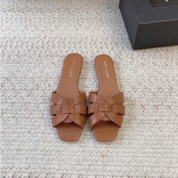 Saint Laurent Tan Slide Sandals - Picture 1 of 6